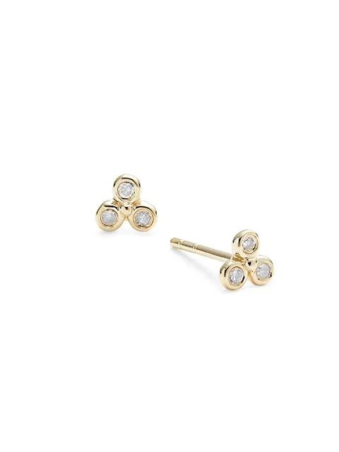 14K Yellow Gold & Diamond Flower Stud Earrings