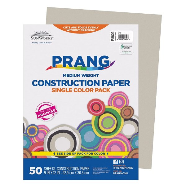 Prang Construction Paper, Gray, 9" x 12", 50 Sheets