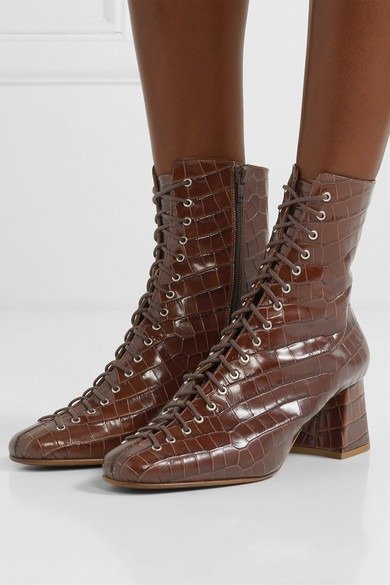 Becca glossed croc-effect leather ankle boots