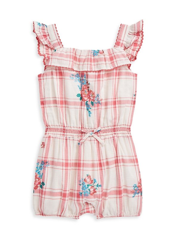 Baby Girl's Plaid & Floral Cotton Dobby Romper