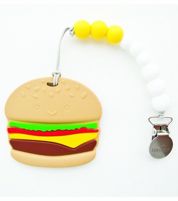 Silicone Teether with Clip - Burger