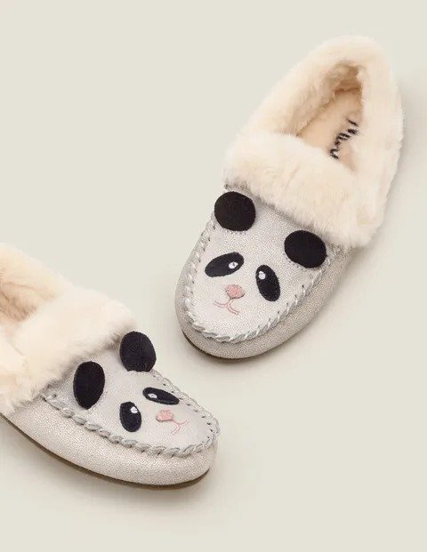 Suede Panda Slippers - Neutral Sparkle | Boden US