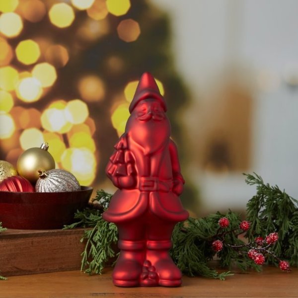 Christmas Matte Red Glass Santa Tabletop Decoration, 12-Inch