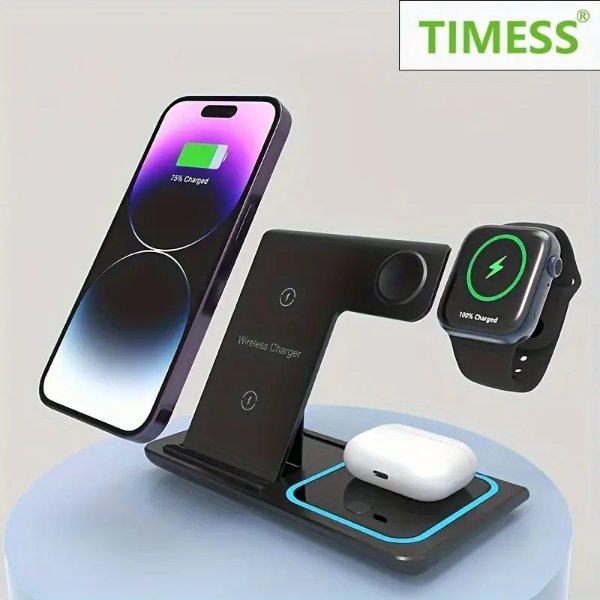 3 In 1 Fast Charging Station, Folding Wireless Charger Stand For IPhone 14,13,12,11/Pro/Max/Mini/Plus, X, XR, XS/Max, SE, 8/Plus, Iwatch 1-8, Airpods 3/2/Pro