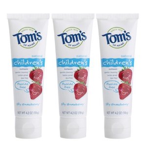Tom's of Maine 天然防蛀无氟儿童牙膏草莓味，4.2盎司，3支装
