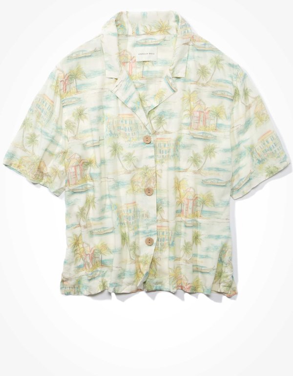AE Tropical Short Sleeve Button Front Shirt