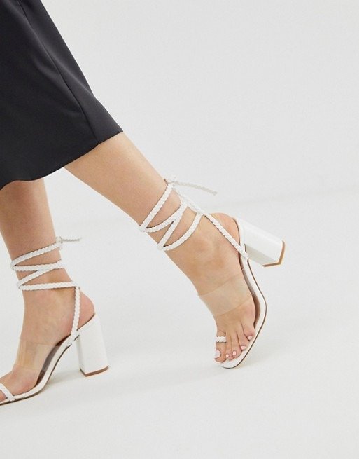 Public Desire Mia white clear detail ankle tie heeled sandals | ASOS