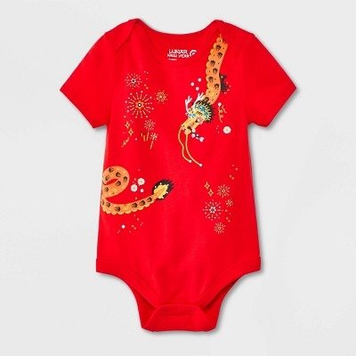 Lunar New Year Baby Short Sleeve 'Year of the Dragon' Bodysuit - Red