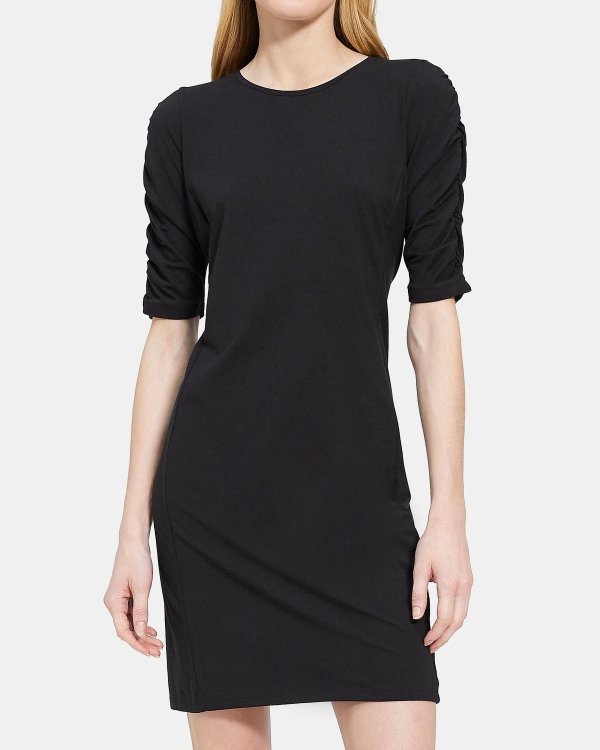 Gathered-Sleeve Dress in Modal-Cotton