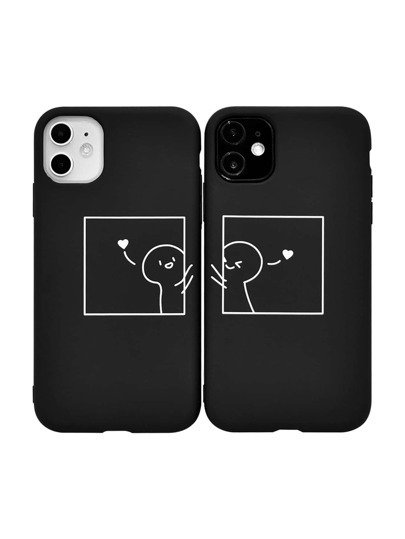 2pcs Couple Cartoon Graphic Case Compatible With iPhone