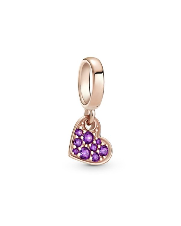 14K Rose Gold Plated CZ Pave Tilted Heart Dangle Charm