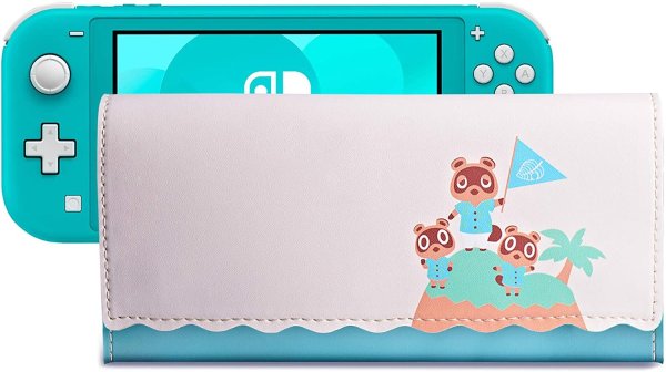 Funlab Leather Carrying Case for Nintendo Switch Lite,Portable Ultra Slim Clutch with Game Card Holder for Animal Crossing Fans(Island Version)