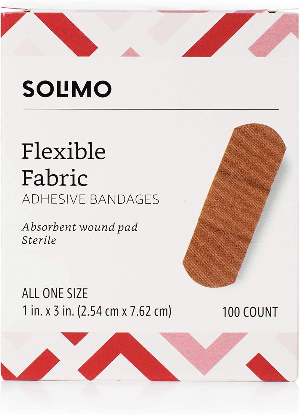 Amazon Brand -Flexible Fabric Adhesive Bandages, Assorted Sizes, 100 Count