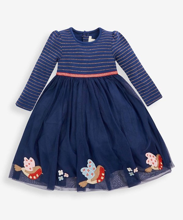 Navy & Red Robin Stripe Babydoll Dress - Infant & Toddler