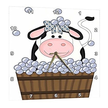 3dRose Cute Girl Cow In A Wooden Bath Tub With Bubbles, Wall Clock, 10 by 10-inch