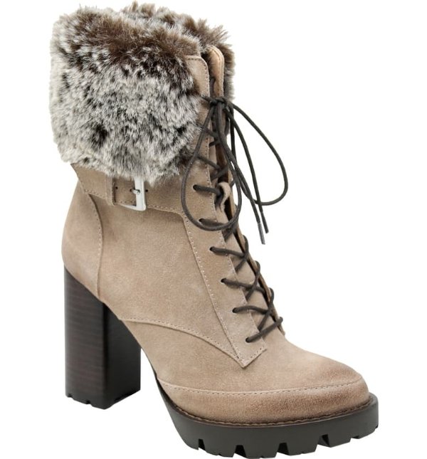 Gutsy Lace-Up Boot with Faux Fur Cuff