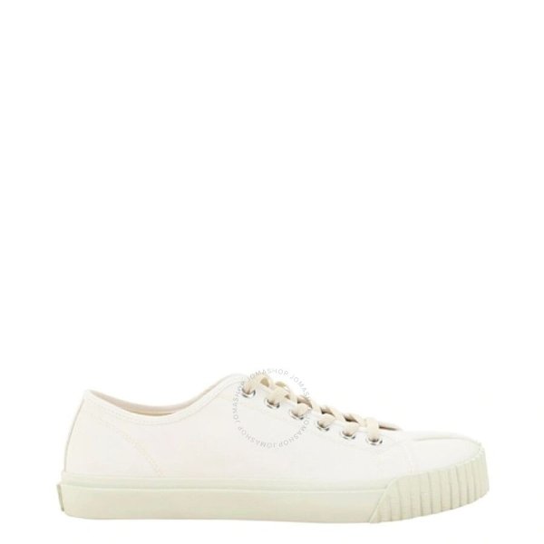 White Cotton Canvas Tabi Low-Top Sneakers