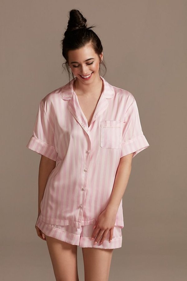 Striped Button-Front Pajama Shorts Set
