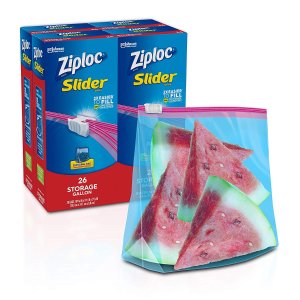 Ziploc 站立式滑动封口食物保鲜袋大号加仑装 104个
