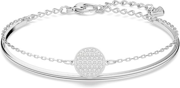 Ginger Collection Women's Bangle Bracelet, Sparkling White Crystals with Rhodium Plated Band and Chain