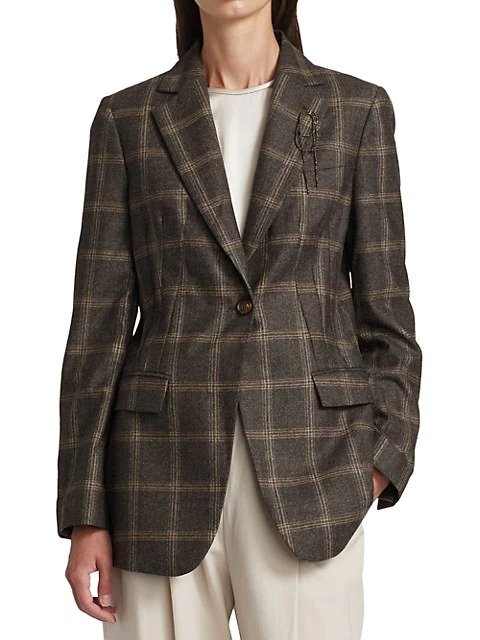 Wool Windowpane Single Button Jacket