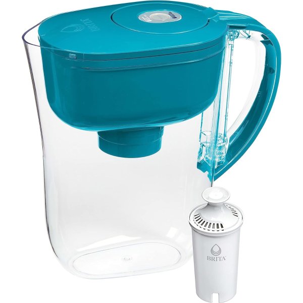 Water Filter Pitcher for Tap and Drinking Water with SmartLight Filter Change Indicator + 1 Filter, Lasts 2 Months, 6-Cup Capacity, Christmas Gift for Men and Women, BPA Free, Turquoise
