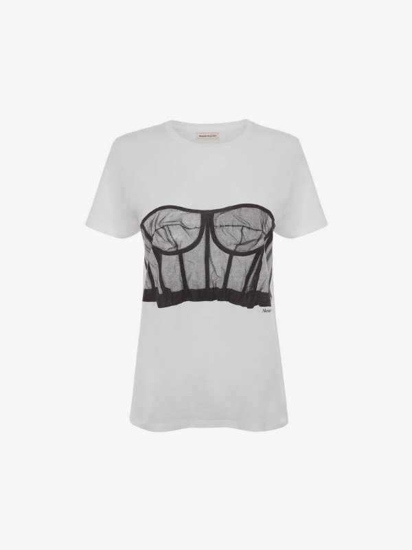 Women's Bustier Print Cropped T-shirt in White