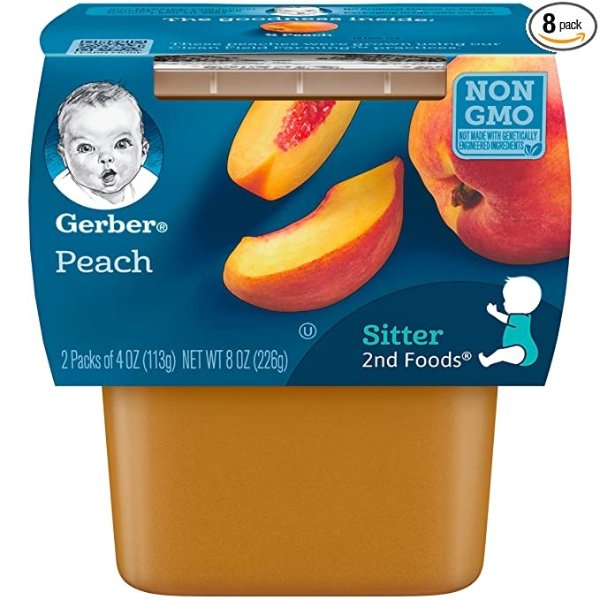 2nd Foods Peaches, 4 Ounce Tubs, 2 Count (Pack of 8)