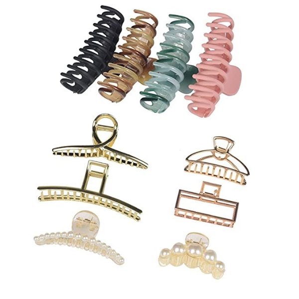 10Pcs Hair Claw Clips Set 4Pcs Big Hair Claw Clips 4Pcs Metal Hair Claw Clips and 2Pcs Pearl Claw Hair Clips Thin Hair Strong Hold Hair Clips Hairpins for Women and Ladies Non Slip Clips Headwear Styling Tools