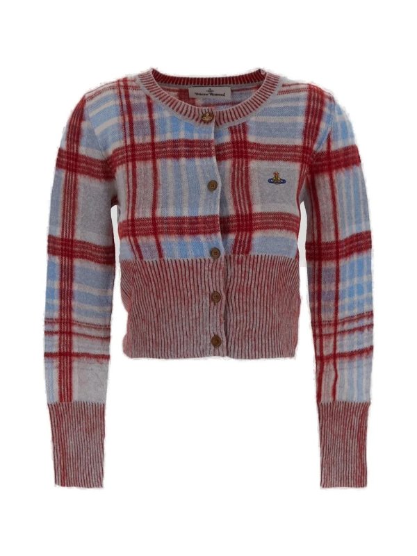 Orb-Embroidered Checked Cropped Cardigan