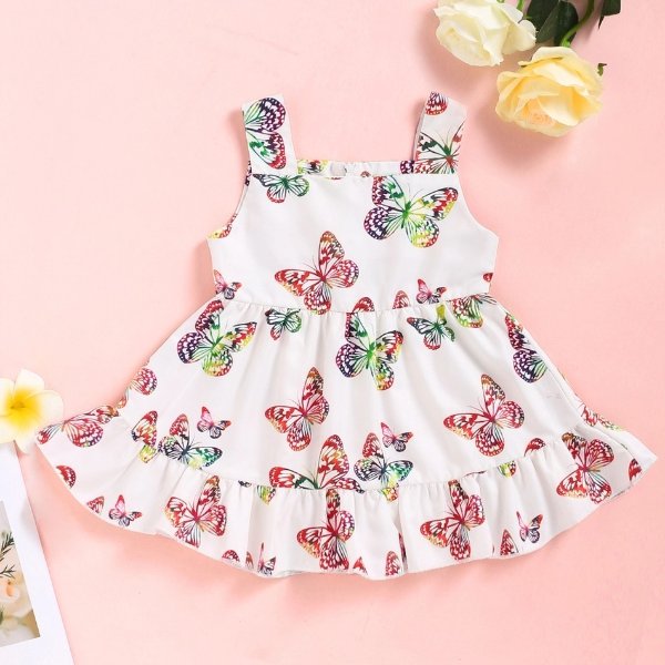 Baby Butterfly Allover Print Strappy Dresses