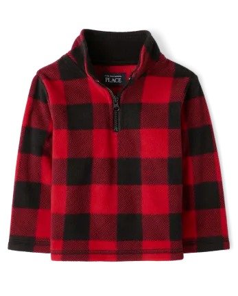 Unisex Toddler Long Sleeve Buffalo Plaid Microfleece Half Zip Pullover | The Children's Place - CLASSICRED