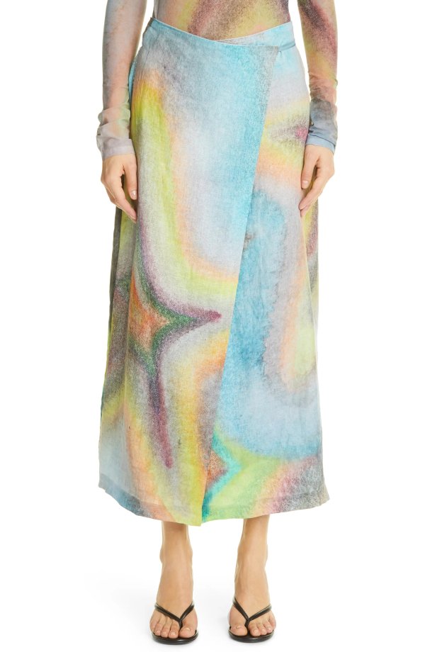 Ishi Abstract Linen Wrap Skirt