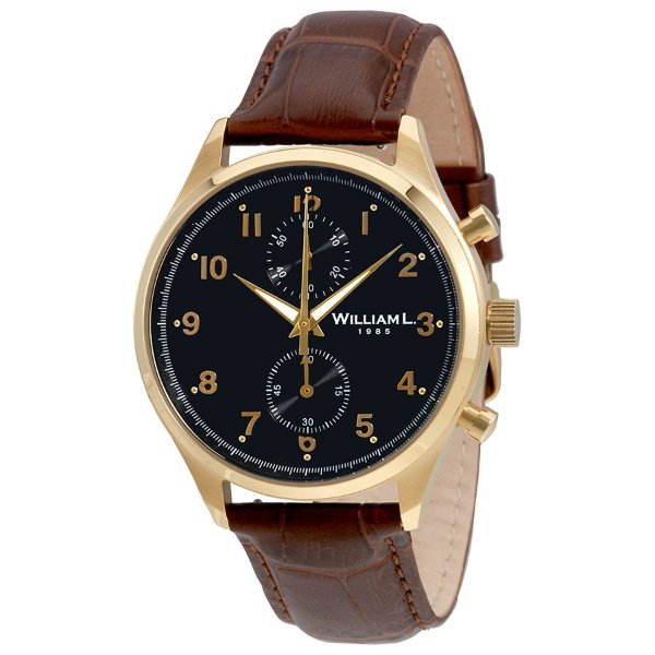 Vintage Black Dial Men's Chronograph Brown Leather Watch