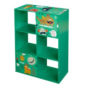 Send Monsters Kids Bookshelf, 3-Tier with 2 Sliding Doors
