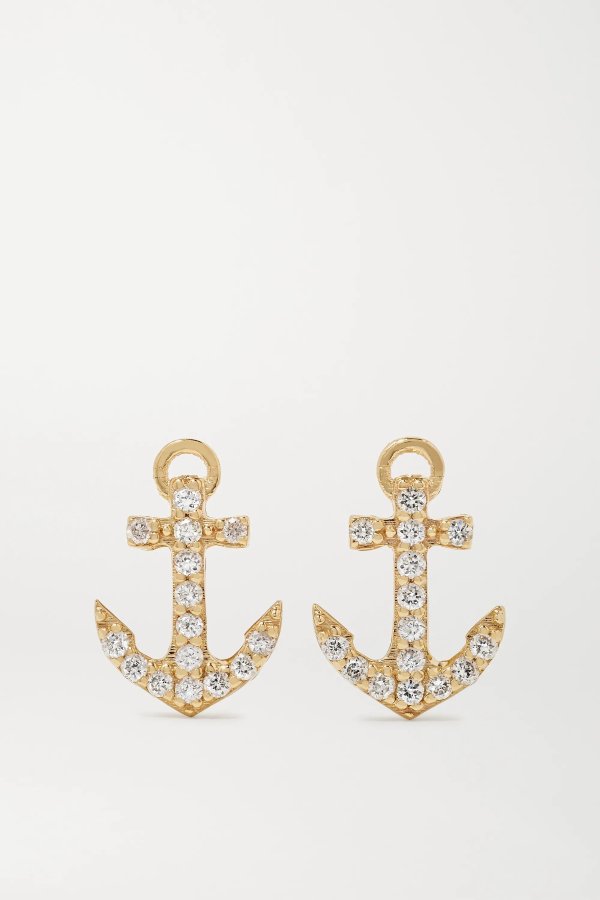 Tiny Anchor 14-karat gold diamond earrings