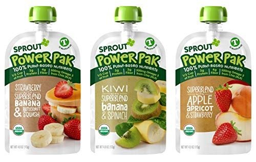 Power Pak Organic Toddler Food Pouches Variety Pack, 4 Ounce (Pack of 18); Strawberry Banana Butternut Squash, Superblend Apple Apricot & Strawberry, Kiwi Superblend Banana & Spinach