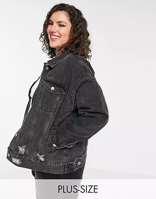 oversized denim jacket with rips in black