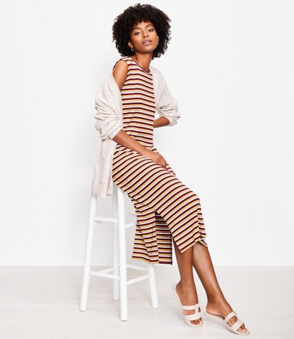 Striped Ribbed Midi Dress | LOFT