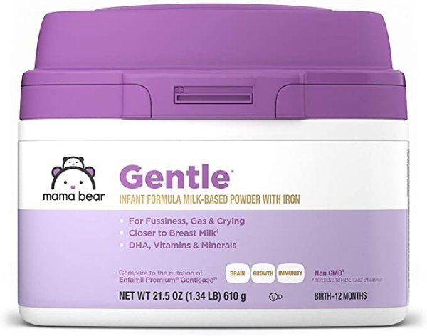 Amazon Brand - Mama Bear Gentle Infant Formula Milk-Based Powder with Iron, Non-GMO, 21.5 Ounce