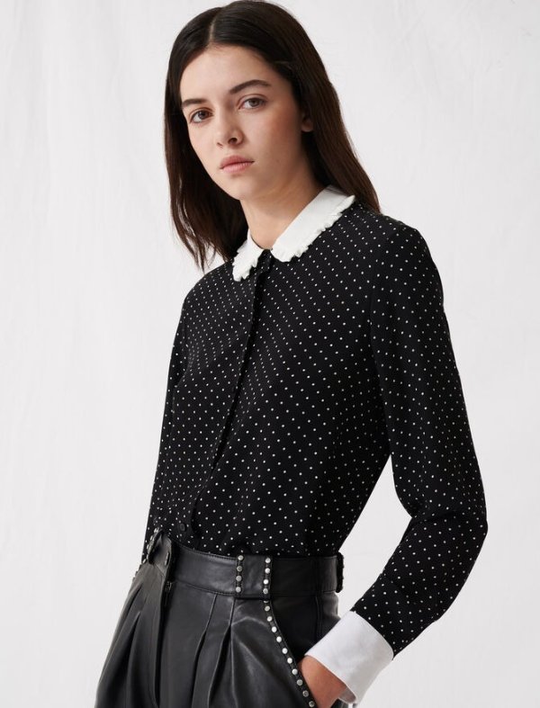 220CALICIA Polka dot shirt with contrasting collar