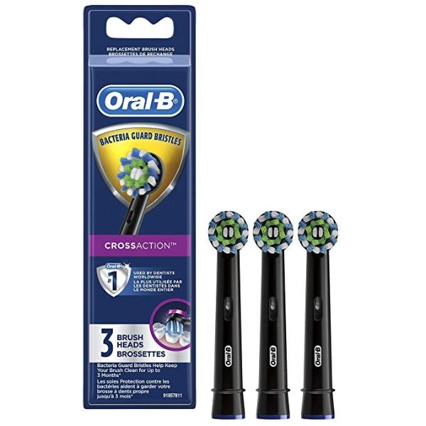 Crossaction Electric Toothbrush Replacement Brush Head Refills, Black, 3 Count