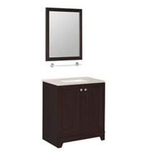 Madison 30-1/2 in. Vanity in Java with Solid-Surface Vanity Top in Sand and Mirror