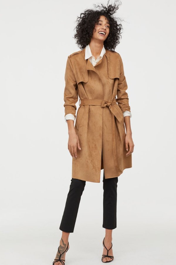 Faux Suede Trenchcoat