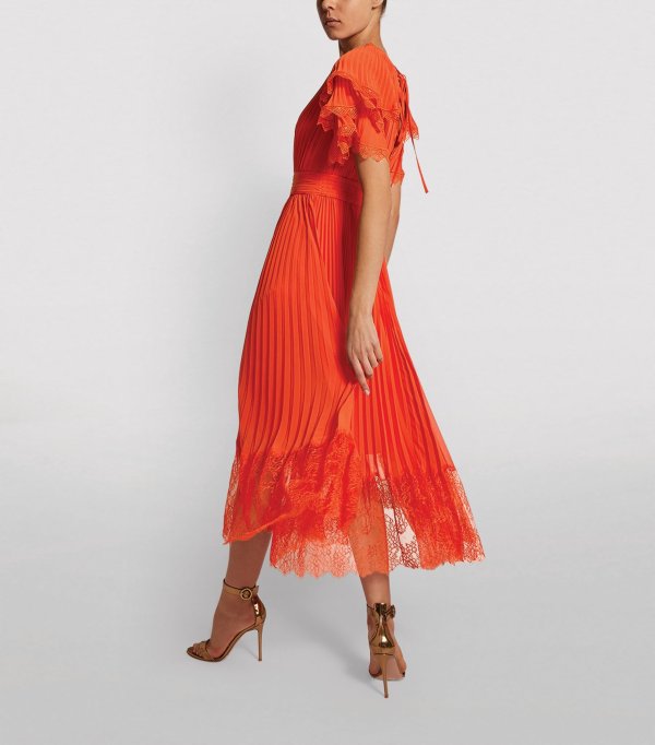 Sale | Self-Portrait Pleated Chiffon Midi Dress | Harrods US