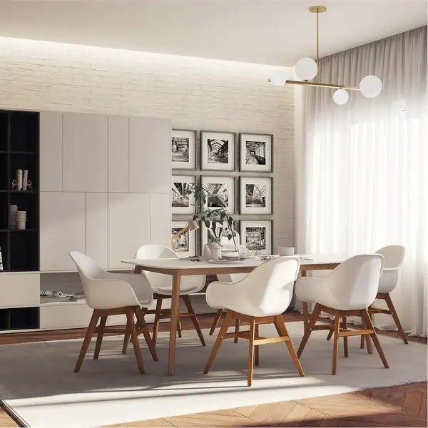 Midtown Concept Nordic 7 Piece Dining Set - with Cushions - White