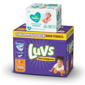 uvs Ultra Leakguards Disposable Diapers + Baby Wipes 6X Pop-Top Packs