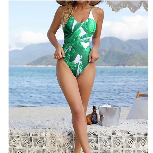 Womens One Piece Swimsuits V Neck Bathing Suit Cross Backless Swimming Suits Lace Up Swimwear S-XXL