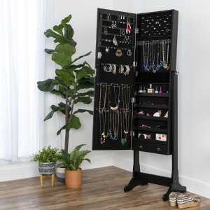 Last Day: Best Choice Products Full Length Tilting Mirrored Jewelry Cabinet Armoire w/ Velvet Interior