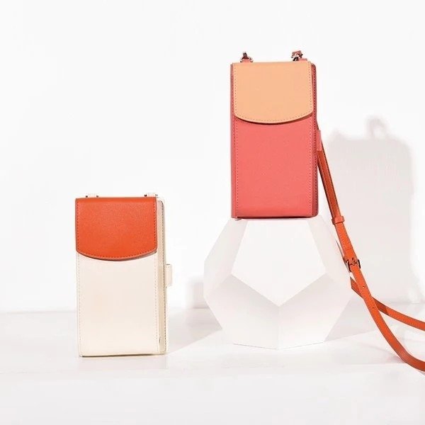 Women's Colorblock Leather Crossbody Phone Case Bag